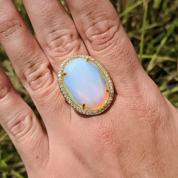 14k Gold Opal Gemstone Adjustable Statement Ring Plated in 14k Gold - Picture 15 of 16